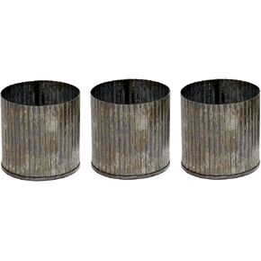 3" Corrugated Zinc Metal Cylinder Pots/Vases - Set of 3