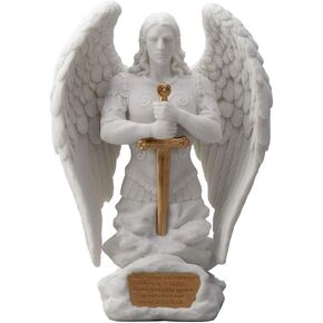 Veronese Design 9.1 Inch Saint Michael Prayer Archangel Monument Marble White Golden Finish Angel Statue