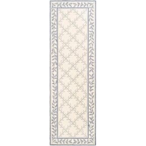 SAFAVIEH Easy Care Collection 2'6" x 8' Ivory / Light Blue EZC430A Hand-Hooked Trellis Country Runner Rug
