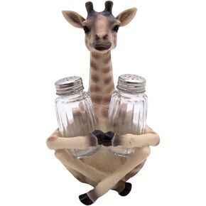 Adorable Giraffe Salt and Pepper Set Holder, Safari Décor, Shakers Included, 8.25 Inches