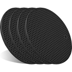 4 Pcs Trivets for Hot Dishes, Kitchen Heat Resistant Silicone Trivet, Extra Thick, Large, Non Slip (1. Black)