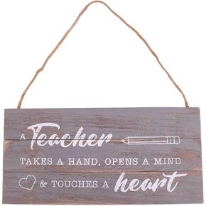 GSM Brands Teacher Takes a Hand Wood Plank Hanging Sign (13.75x6.9)