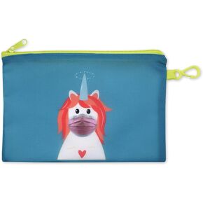 Unicorn Mask Storage Pouch and 10 Disposable Masks by ICU Health – Adorable Portable Case with Zipper and Clip for Children with 10 Disposable Kids Face Masks