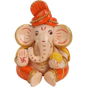 Statuette Carving Handmade Terracotta Made Eco Friendly Lord Ganesha Idol Showpiece for Car Dashboard and Home Décor Decoration - Orange