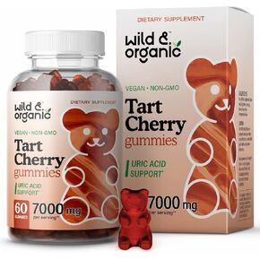 Wild & Organic Tart Cherry Extract Gummies 7000mg - Uric Acid Support and Joint Support Supplement with Vitamin C - Vegan - 60 Chews