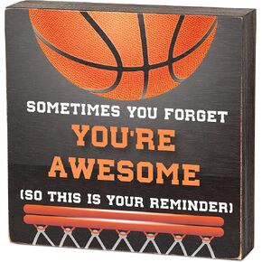 لافتة صندوق خشبي ملهمة لديكور مكتب المنزل (5 × 5 بوصات) - لافتة طاولة تحفيزية بموضوع كرة السلة لغرفة الأطفال وغرفة الأطفال وغرفة اللعب والفصول الدراسية - في وقت ما تنسى أنك رائع، لذا فهذا هو تذكيرك (TongMu-05) in Kuwait