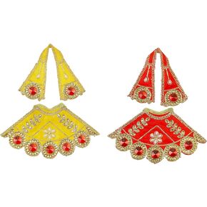 Aditri Creation Set of 2 Laxmi Durga Devi MATA Dress poshak vastra Cloth lehanga Chunari Puja Item for Idol Statues for Indian Traditional Festival(Size :- 3")(Red & Yellow)