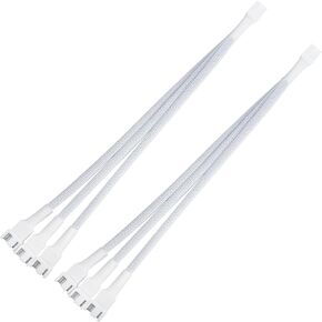 2PCS Motherboard 4Pin One to Three Adapter Cable Extension Line White Braided Sleeve Speed Control PWM Temperature Control Extension Line Motherboard Computer Case Cooling Fan Adapter Cable