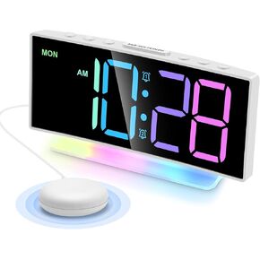 Cadmos Extra Loud Vibrating Alarm Clock with Bed Shaker for Heavy Sleepers Adult,Dual Vibrating Alarm Clock with USB Charger for Hearing-impaired Deaf,Large RGB Display,7 Color Night Light