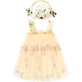 GRNSHTS Toddler Baby Girl Tutu Dress Sleeveless Floral Print Tulle Dress Little Girl Princess Dresses with Flower Headband