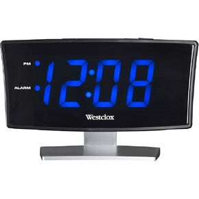 Westclox 1.8 Basic Curved LED Display Digital Alarm Clock (Blue) for Bedside Table Or Large Desk, Small Electric Clocks with Low Light, Modern Bedroom Nightstand Decor, 7w 4h 2.2D