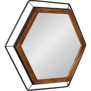 Kate and Laurel Wesman Modern Hexagon Wall Mirror, 28 x 28, Walnut and Black, Decorative Home Decor with Dimensional Geometric Hexagon Shape for Wall