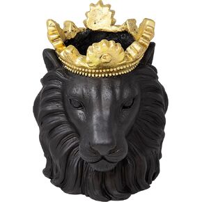 Sagebrook Home 9" Polyresin Royal Lion Sculpture - Black Statue with Gold Accent Crown - Decorative Lion Bust for Tabletop Home or Office Decor