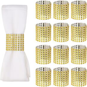 Napkin Rings Bulk Penta Angel 50pcs Adjustable Self Adhesive Tapes Rhinestone Napkin Holders for Rolling Tableware Wedding Christmas Graduation Party Table Decoration (Gold, 4×13cm)