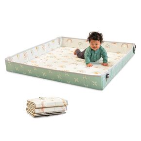 Infantino Foldable Soft Foam Mat, Extra Large Double-Sided Cushioned Portable Play Mat with Fold-Up Sides, Non Slip Crawling & Playing for Infants and Toddlers, Multicolor