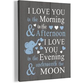 HIWX Baby Elephant Nursery Decor, Elephant Wall art Decor, I Love You In The Morning Sign Framed Canvas Painting Wall Art Decor, Elephant Nursery Baby Wall Art Home Decoration For Room Bedroom 11x14（Black）