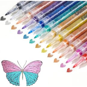 Lightwish Metallic Paint Pens Glitter Markers,Sparkle Ultra Fine Point 0.7mm Acrylic Paint Markers,Super Golden Metallic Markers for Black Paper Glass Rock Painting Wood Canvas Mug,18*18*2.5cm