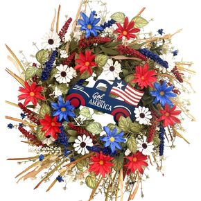 Idyllic 4th of July Wreath Patriotic Wreath Independence Day Wreath for Front Door, Red White and Blue Daisy Wreath for Memorial Day Independence Day Veterans Day Front Door Decoration