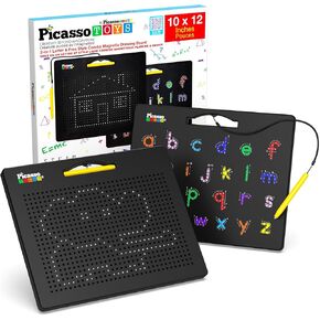 PicassoTiles 2PK 4-in-1 Magnetic Drawing Board 12x10 inch Large Magnet Tablet Pad with 4 Facings Lowercase & Uppercase Alphabets, Numbers, & Freestyle STEM Learning Writing Reading Playboard PTB06
