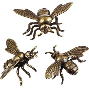 3PCS Vintage Brass Bee Statues Bee Decor Brass Bee Figurines Bee Decorations for Home Honey Bee Wall Decor Vintage Office Decor Metal Bee and Insect Decor for Brass Home Decor Gift