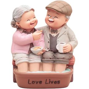 1pc Lovers Couple Statue Sculpture Love Grandparents Parents Anniversary Wedding Resin Loving Elderly Couple Figurine Decoration for Christmas Valentines Day Wedding Home Decor