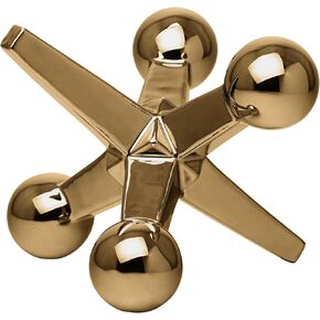 Torre & Tagus Large Ceramic Gold Jack Decor 6.5" Retro Decorative Ceramic Jack Sculpture for Home Decor, Handmade in Gold (6.5x6.5x6)