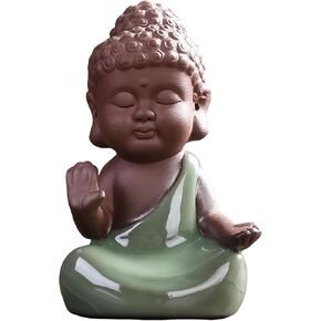 Ceramic Laughing Buddha Statue Purple Clay Maitreya Buddha Statue Happy Baby Buddha Statue Monk Figurine Office Desktop Mini Statue Tea Ornaments Home Decor Decoration (3)