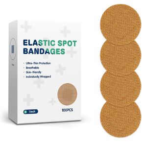 100PCS Adhesive Spot Bandage 1 Inch Elastic Fabric Round Adhesive Bandages with Non-Stick Pad for Hands, Arms Small Wounds,1 Boxes