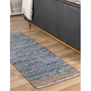 Unique Loom Chindi Trellis Collection Area Rug - Sand (2' 7" x 10' Runner, Denim blue/ Navy Blue)