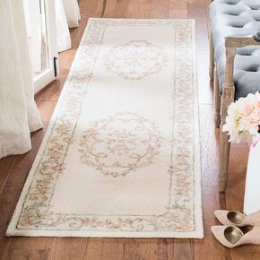 SAFAVIEH Aubusson Collection Runner Rug - 2'3" x 10', Ivory & Pink, Handmade Traditional Wool, Ideal for The Living Room, Bedroom, Dining Room (AUB102A-210)