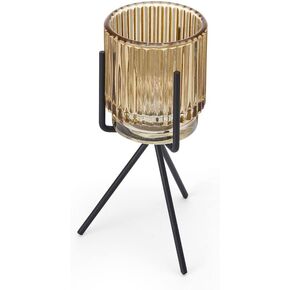 Elements 3.94x3.94x6.89 Inch Gold Glass and Black Metal Stand Candleholder, for Use with a Wax or Flameless Tealight Candle