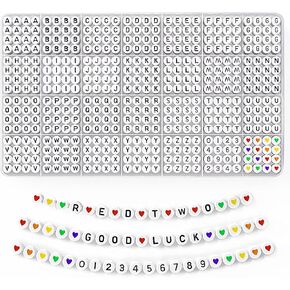 Redtwo 1600 Pcs Letter Beads Kit, 6 Styles of Colorful Alphabet Beads, Number Beads Smiley Face Beads Heart Beads and a Roll of Elastic String for DIY Jewelry and Bracelet Making