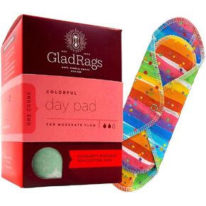 GladRags Reusable Cloth Day Pad (1-Pack) - 100% Cotton Reusable Menstrual Pad, Washable Absorbent Maxi Pad, Medium & Heavy Flow Period Pads, Customizable Absorbency, Washing Machine Safe