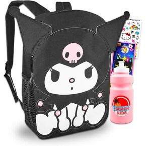 Kuromi Backpack Accessories for School - 16" Kuromi School Backpack, Hello Kitty Stickers, More | Hello Kitty and Friends Backpack for Girls Bundle