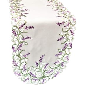 Embroidered Purple Embroidered Lavender Lilac Table Runner, Dresser Scarf (16Wx44L)