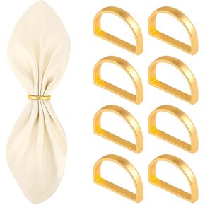 Gold Napkin Ring Set of 8, Semicircle Metal Napkin Rings Cuff Brushed Gold Napkin Holder Serviette Buckles Modernist Ring Holder for Wedding Banquet Party Table Decorations