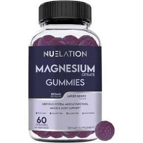 Magnesium Citrate Gummies 100mg 60 Servings. Mixed Berry Flavor Magnesium Supplement. Calm Magnesium Gummies for Adults, Pure Magnesium Calm Gummies. Sleep, Mood & Muscle Functions Support