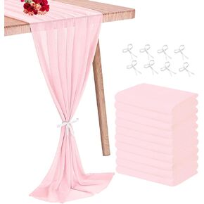 10 Pack 29x120 Inches Wedding Table Runner 10ft Pink Chiffon Table Runner Sheer Table Runners for Romantic Baby Shower Birthday Party Bridal Shower Thanksgiving Christmas Decorations