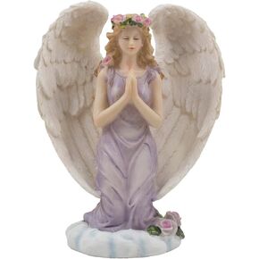 Kneeling Angel in Prayer Figurine on a Heavenly Cloud with Accents of Roses for Spiritual, Religious and Christian Home Decor Sculptures or Statues As Artistic Inspirational Gifts