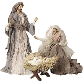 Large Holy Family Christmas Nativity Set, 3 Pieces, 17.5 Inch Tall, Fabric & Resin