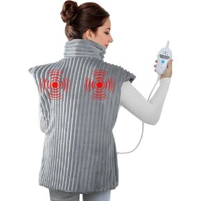 Heating Pad for Neck and Shoulders with 2 Massagers,Vibrating Heating Pads for Back Pain Relief, Auto-shutoff,2 Heat Settings,4 Massage Modes,Machine Washable,Grey