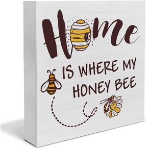 Country Hive Wood Box Sign Decor Desk Sign Home is Where My Honey Hive Quote Wooden Box Block Sign Rustic Home Shelf Wall Decoration