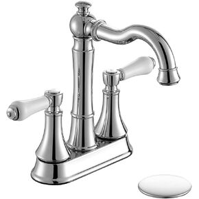 Matte Black Bathroom Faucets for Sink 3 Holes, Traditional Porcelain 2-Handle 4 inch Centerset Bathroom Faucet, 4 in Center Bath Vanity Sink Faucet, 360 Swivel Spout, with Pop-up Drain