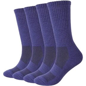 EnerWear 4P Pack Women's Merino Wool Outdoor Hiking Trail Crew Sock (Bluish purple, US 9-11)