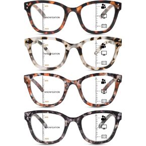 COJWIS Multifocus Progressive Reading Glasses for Women - 4 Pack Blue Light Blocking Computer/Book Readers With Spring Hinge