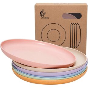 6 PACK 6 Inches Lightweight Mini Wheat Straw Plates Reusable Plate Set Dishwasher & Microwave Safe ,Unbreakable Deep Dinner Plates, Plastic Plates Reusable,They are easy to clean BPA free