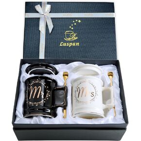 Luspan Wedding Gifts, Mr and Mrs Coffee Mug Gifts for Couples, Bride and Groom