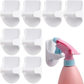 Framendino, 8 Pack Wall Mount Spray Bottle Hooks Holder Spray Bottle Hanger Adhesive Hook Spray Bottle Rack Organizer Hanger for Cabinet Kitchen Surfaces Spray Bottle Wall Holder
