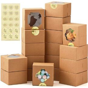 60 Pcs 4X4X2.5 inch Kraft Paper Holiday Christmas Thanksgiving Bakery Boxes Pastry Cookie Boxes with Stickers