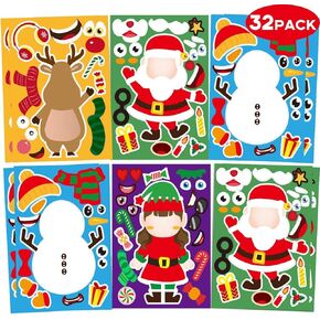 36 Sheets Christmas Party Games Sticker, Make Your Own Gnome Gingerbread Man Snowman Reindeer Face Christmas Character Stickers, Mix and Match Sticker Sheets Christmas Crafts Activities Sticker for